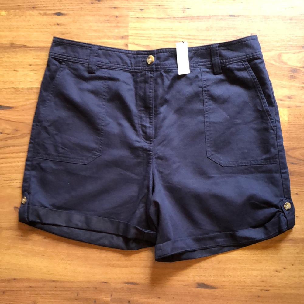 NWT Talbots button tab rolled indigo blue twill shorts Size 12